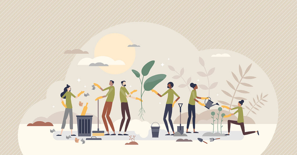 volunteers landscaping vector